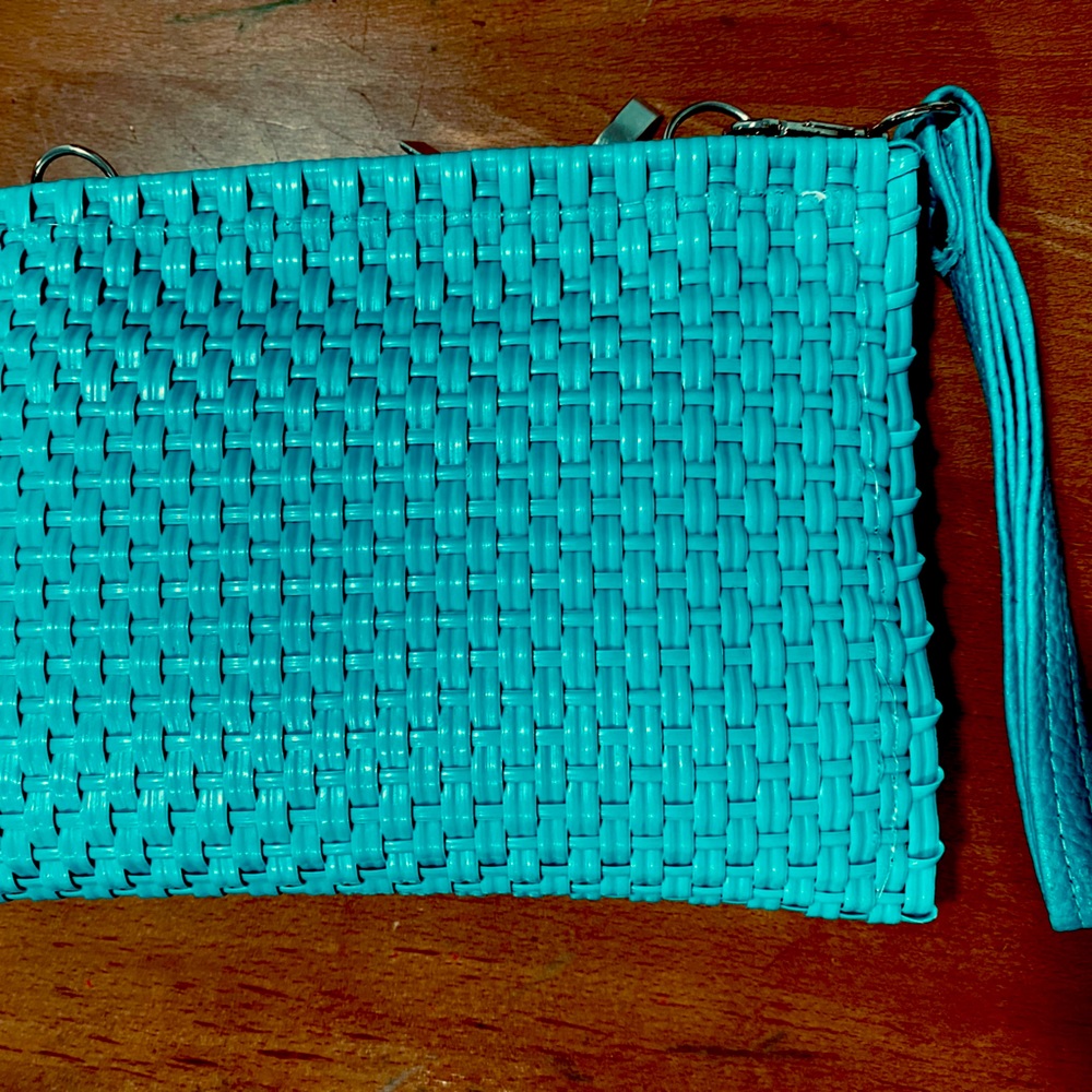 PVC Artisan Handmade Teal Purse. Crossbody/Wristlet purse.